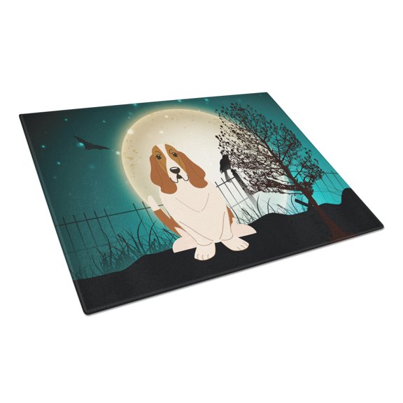 Halloween Scary Basset Hound Glass Cutting Board Large