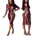 thumbnail image 3 of Minivestido PORRCEY Sexy para mujer, con lentejuelas y malla, color rojo vino, 3 of 6