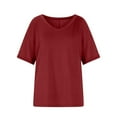 thumbnail image 5 of fatyb Summer Women's Short Sleeve Casual Shirts Basic V Neck Tops Solid Color Loose Tee Blouses, 5 of 7