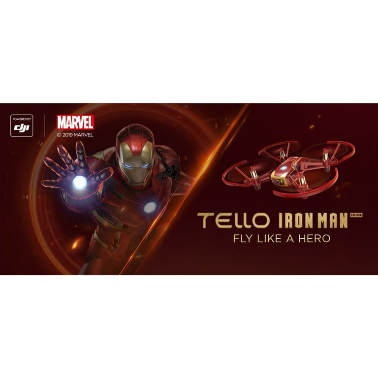 DJI Tello Quadcopter Iron Man Edition Beginner Drone VR HD Video Premium Bundle with Extra Battery Remote Controller VR Goggles and Skin Pack