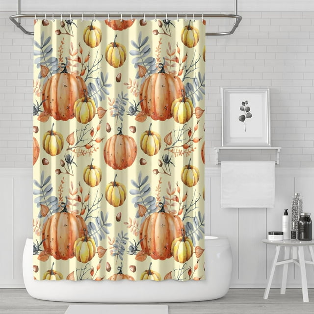 Rideaux de Douche Citrouille de la Récolte d'Automne de l'Action de Grâce, Rideau de Bain Lavable avec Crochets Rideaux en Polyester Basiques pour Jour de l'Action de Grâce Fête d'Automne Décoration Maison