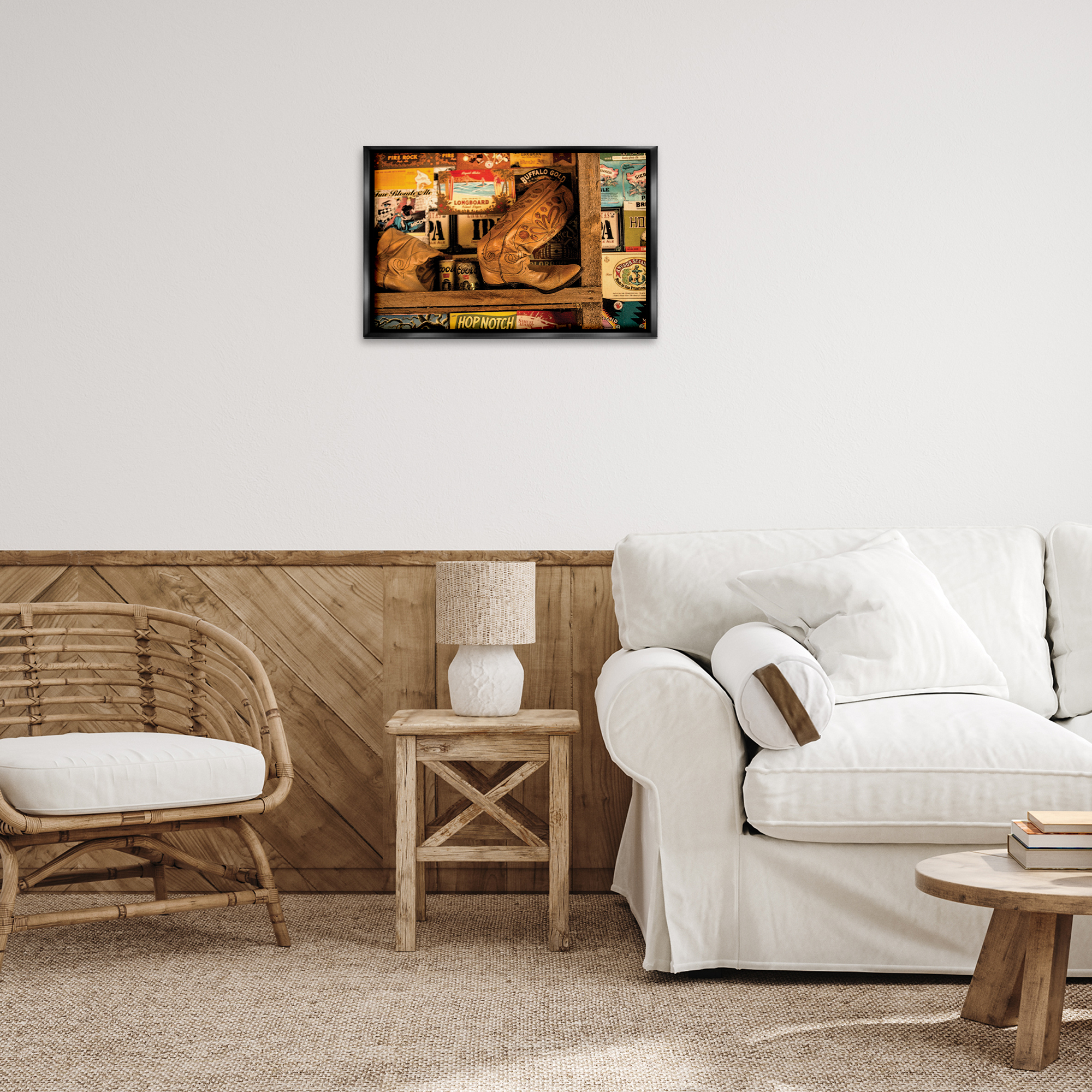 Stupell Industries Western Boots on Shelf Beauty & Fashion Painting Black Floater Framed Art Print Wall Art, 25 x 17