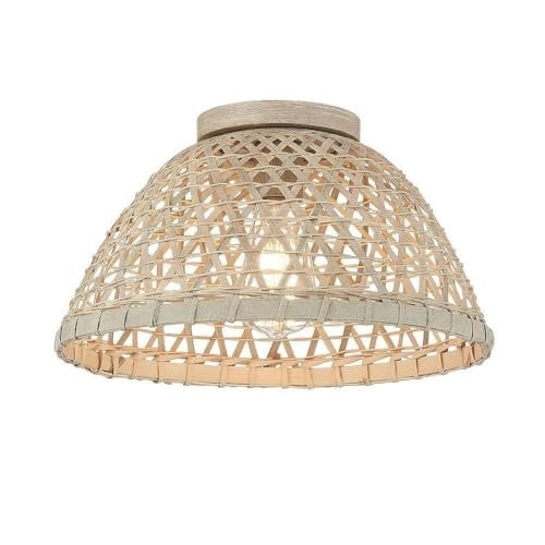 Trade Winds Briar 1-Light Ceiling Light in Matte Black and Natural Rattan