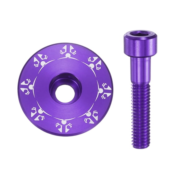 Uxcell Bicycle Headset Stem Top Cap 1-1/4" OD Snowflake Pattern with M6 Bolt, Purple