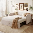 thumbnail image 2 of Twin Daybed with Trundle, Velvet Upholstered Sofa Bed, Modern Pop Up Trundle Bed for Guest Room or Small Space, Beige, 2 of 7
