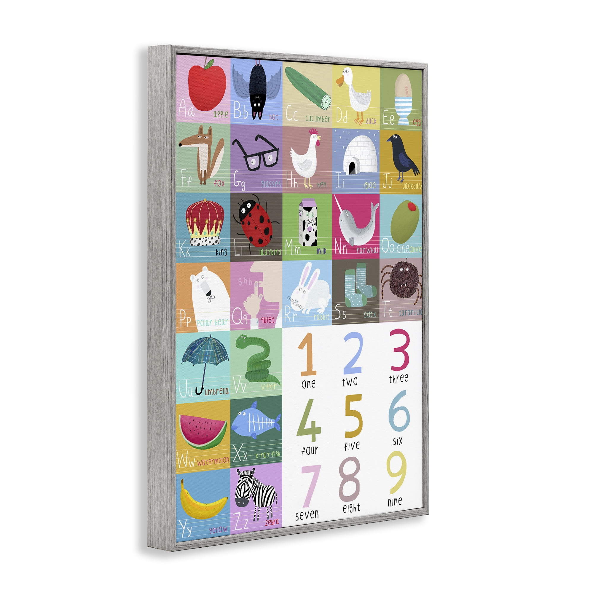 Stupell Industries Counting & Alphabet Learning Gray Framed Giclee Art, design by Carla Daly