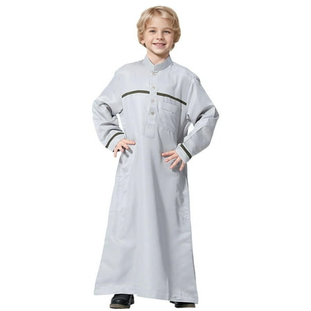 

Hwmodou Boys Jumpsuits Cotton Blend Arabic Thobe Long Sleeve Kaftan Crew Robe National Playsuit Teenage Boys Long Sleeve Embroidered Robe Set Arab Childrens Wear Fall Winter Pocket Jumpsuit 7-8Y