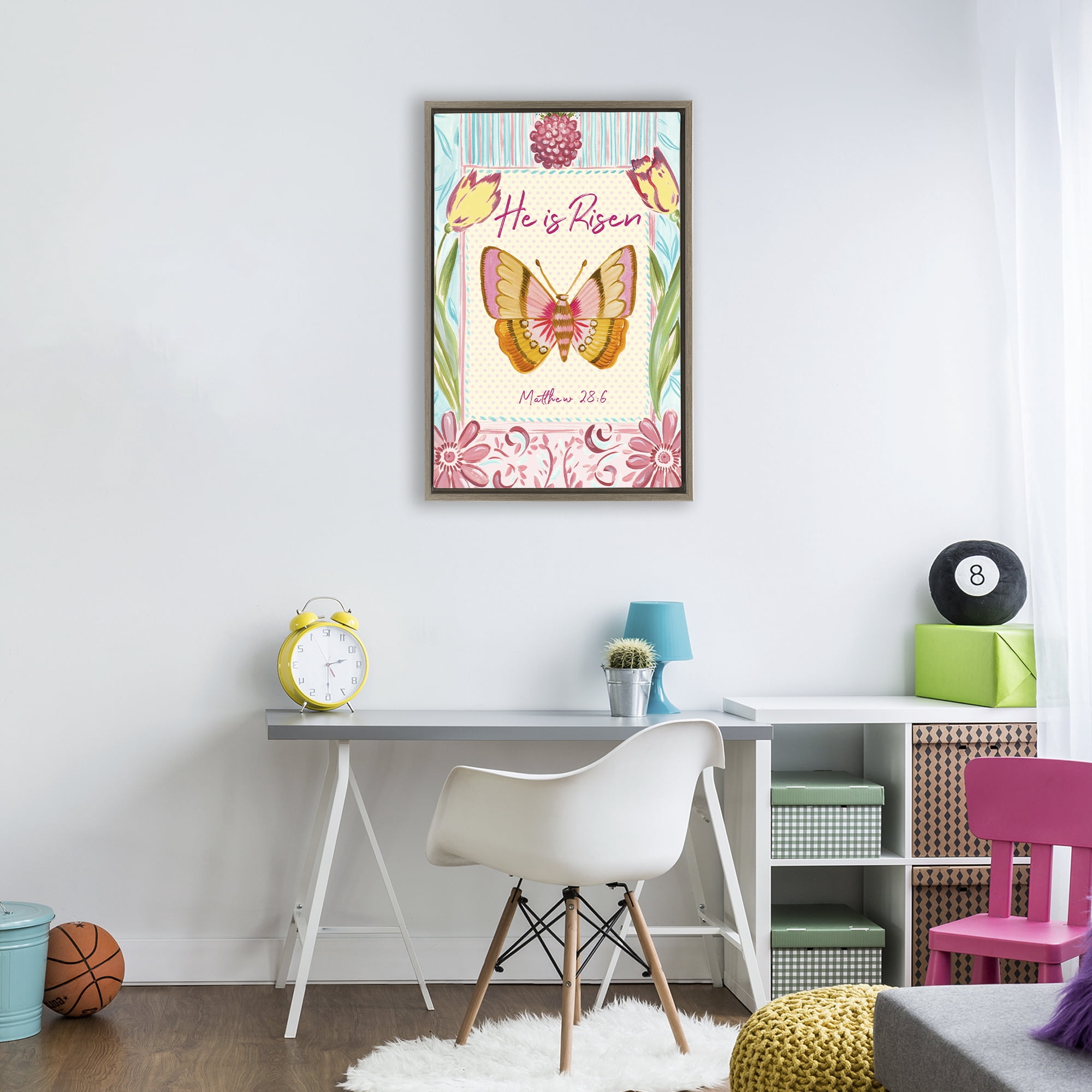 Stupell Industries He Is Risen with Butterfly Brown Framed Floater Canvas Wall Art, design by Ani Del Sol