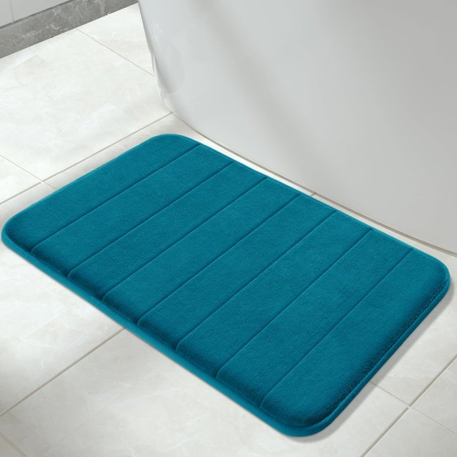 LAICAIW Memory Foam Bath Mat Large Size 31.5 by 19.8 Inches, Soft and Comfortable, Super Water Absorption, Non-Slip, Thick, Machine Wash, Easier to Dry for Bathroom Floor Rug, Peacock Blue
