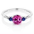 thumbnail image 2 of Gem Stone King 10K White Gold Pink Created Sapphire Blue Created Sapphire and White Diamond Accent 3-Stone Engagement Ring for Women (1.14 Cttw, Round 6MM, Gemstone September Birthstone, Size 9.5), 2 of 5