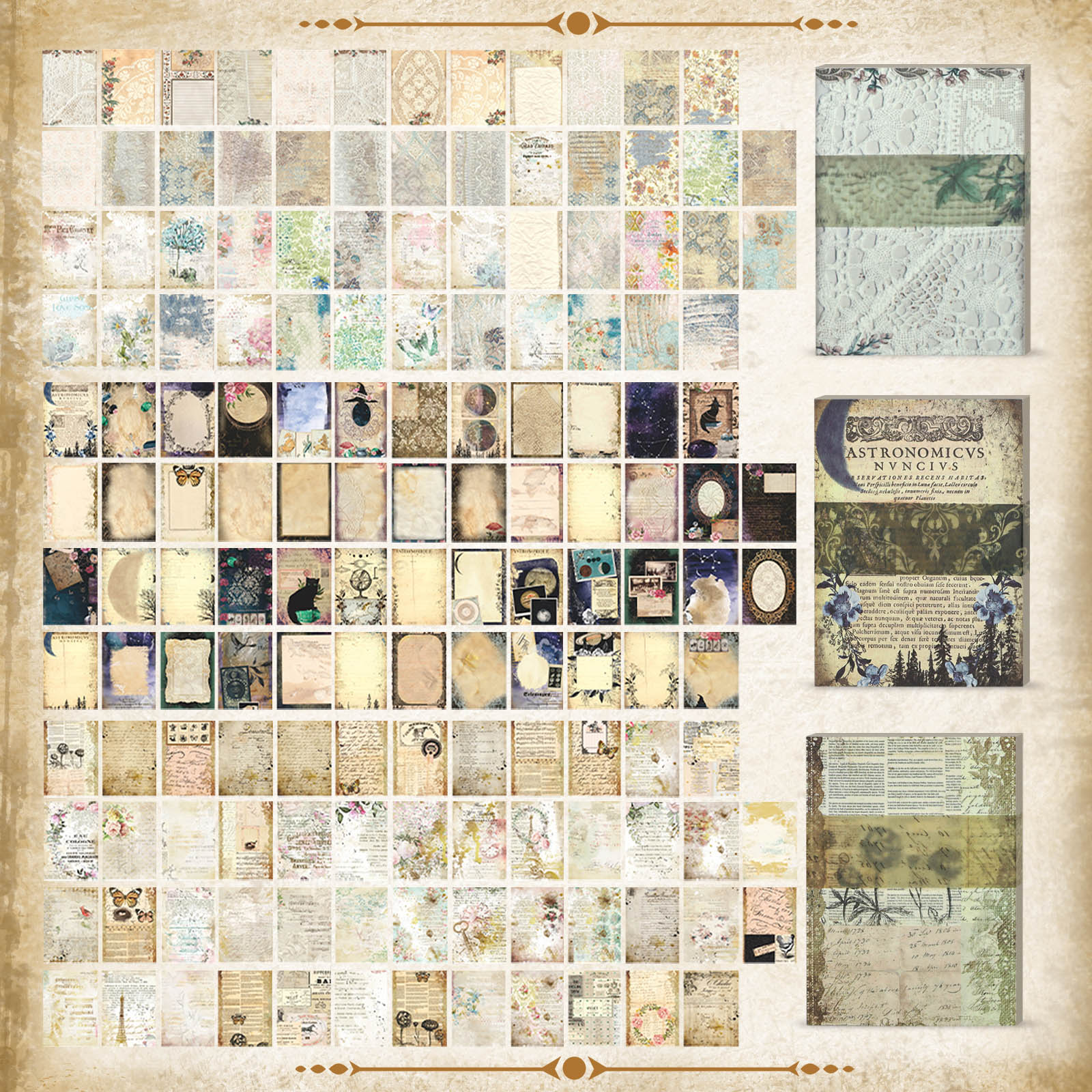 Sekonow 600 Sheets Scrapbook Paper, Vintage Scrapbooking Supplies for Journaling Junk Journal Craft Decoupage Paper, Wall Collage Kit Cottagecore Aesthetic Room Decor Vintage Decor, Style B
