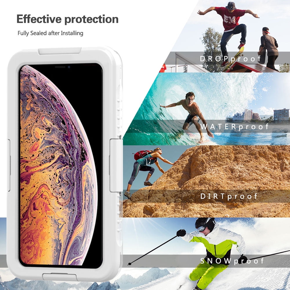 Premium Waterproof Sealed Hard Case for Apple iPhone XS / X with Plastic Screen Cover For Swimming, Camping, Outdoor Use (White)