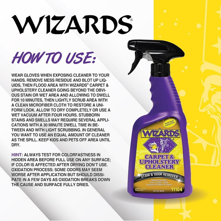Wizards Carpet and Upholstery Cleaner Multi Purpose Cleaner Pet Stain Remover and Odor Eliminator Natural Disinfecting Spray and Pet Cleaner 22 oz Made in USA Walmart