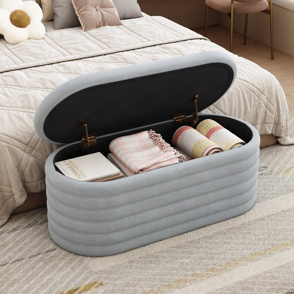 Storage Teddy Ottoman Bench Upholstered Fabric Storage Bench End of Bed Stool with Safety Hinge for Bedroom, Living Room, Entryway, Closet(40-inch)