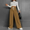 thumbnail image 2 of Hpapadks Casual Pants for Women Solid Versatile Leisure High Waisted Drawstring Wide Leg Sweatpants Slacks for Women Coffee S, 2 of 7