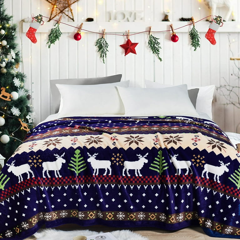 Home Soft Things Christmas Printed Flannel Fleece Blanket Blue