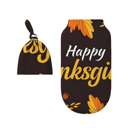 

Wukai Happy Thanksgiving 1 Newborn Swaddle Set 100% Cotton Matching Headband and Beanie Set