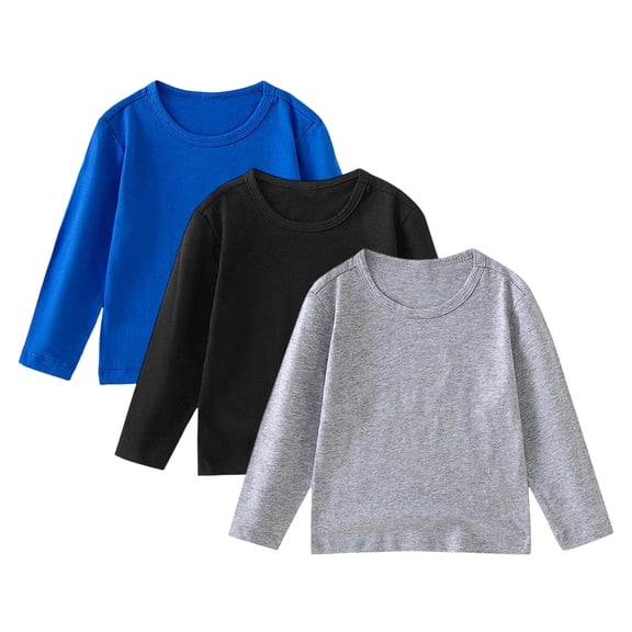 NOEGOEU 3 Pack Boys Girls Long Sleeve Shirts Cotton Basic Tees Crewneck Tops Layering T-Shirts (Dark Blue,11-12 Years)