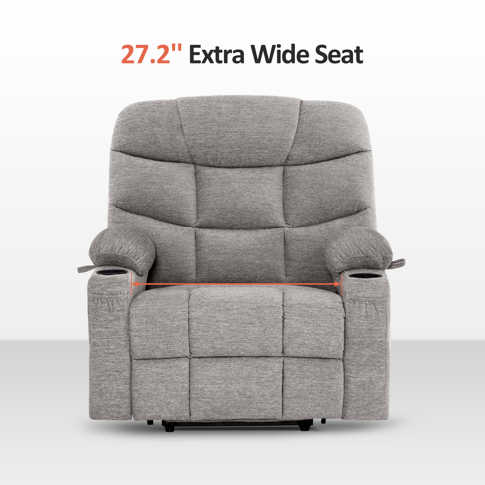 MCombo Oversized Power Lift Recliner Chair with 27.2'' Extra Wide Seat for Big Elderly People, Fabric (Light Grey, Medium-Wide)