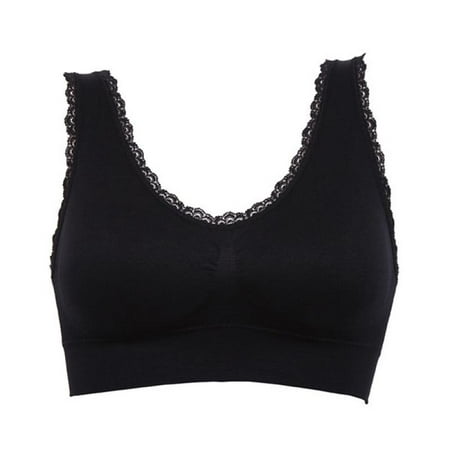 FANTADOOL Women Sports Summer Bra Padded Bra Lace Crop Top Stretch Fitness Gym Yoga Outdoor Athletic Vest Black XL