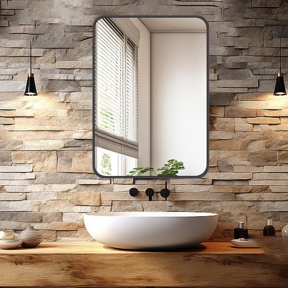 SOZOMO Espejo Decorativo de Pared(40x60CM),Espejo para Baño,Espejo de Pared,Marco Metálico,Se Puede Instalar Horizontalmente o Verticalmente