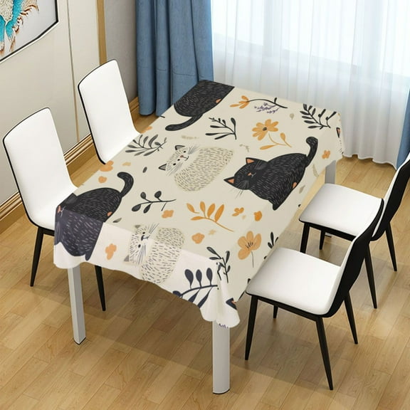 54x54 Inch Tablecloth Polyester Square Tablecloth for Home Kitchen Dinner Decor White Cat and Black Cat