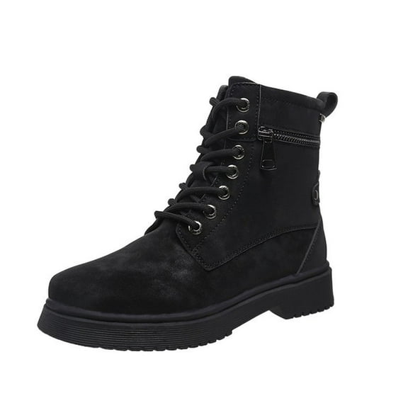 Jsaierl Women's Platform Combat Boots Lace Up Goth Ankle Booties Shoes Pull On Fall Winter Boots Low Chunky Block heels Side Zipper Boots Fashion Causal Shoes