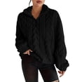 thumbnail image 2 of XUNKUSGA Womens Pullover Soft Fuzzy Fleece Cable Knit Pullover Sweatshirts Fashion Quarter Zip Womens Jacket Oversized Casual Stand Collar Winter Coat Outfits Black S, 2 of 7