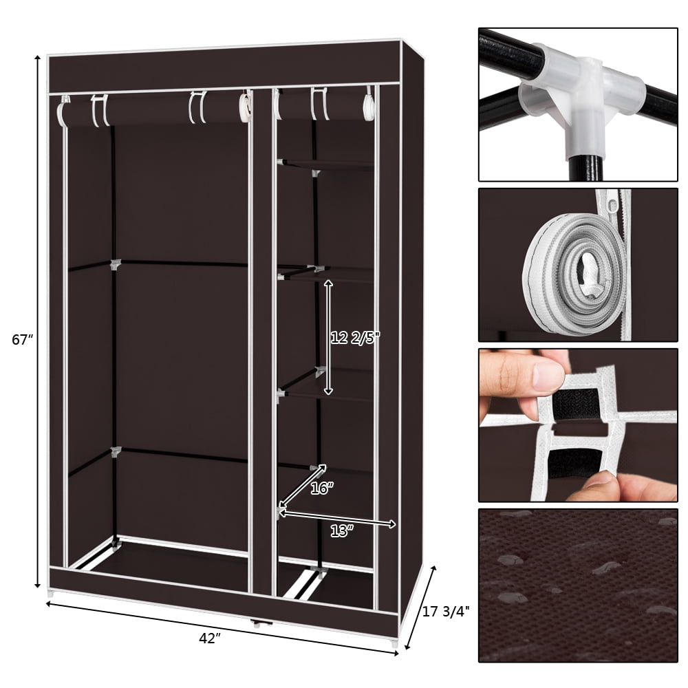 Kepooman 67" Portable Clothes Closet Organizer with Nonwoven Fabric Cover, Dark Brown Kepooman 67" Portable Clothes Closet Organizer with Nonwoven Fabric Cover, Dark Brown