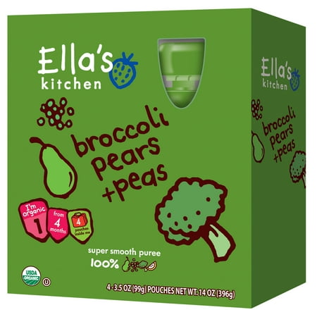 Ella's Kitchen Organic Baby Food Stage 1 pears Peas Broccoli, 3.5 Oz