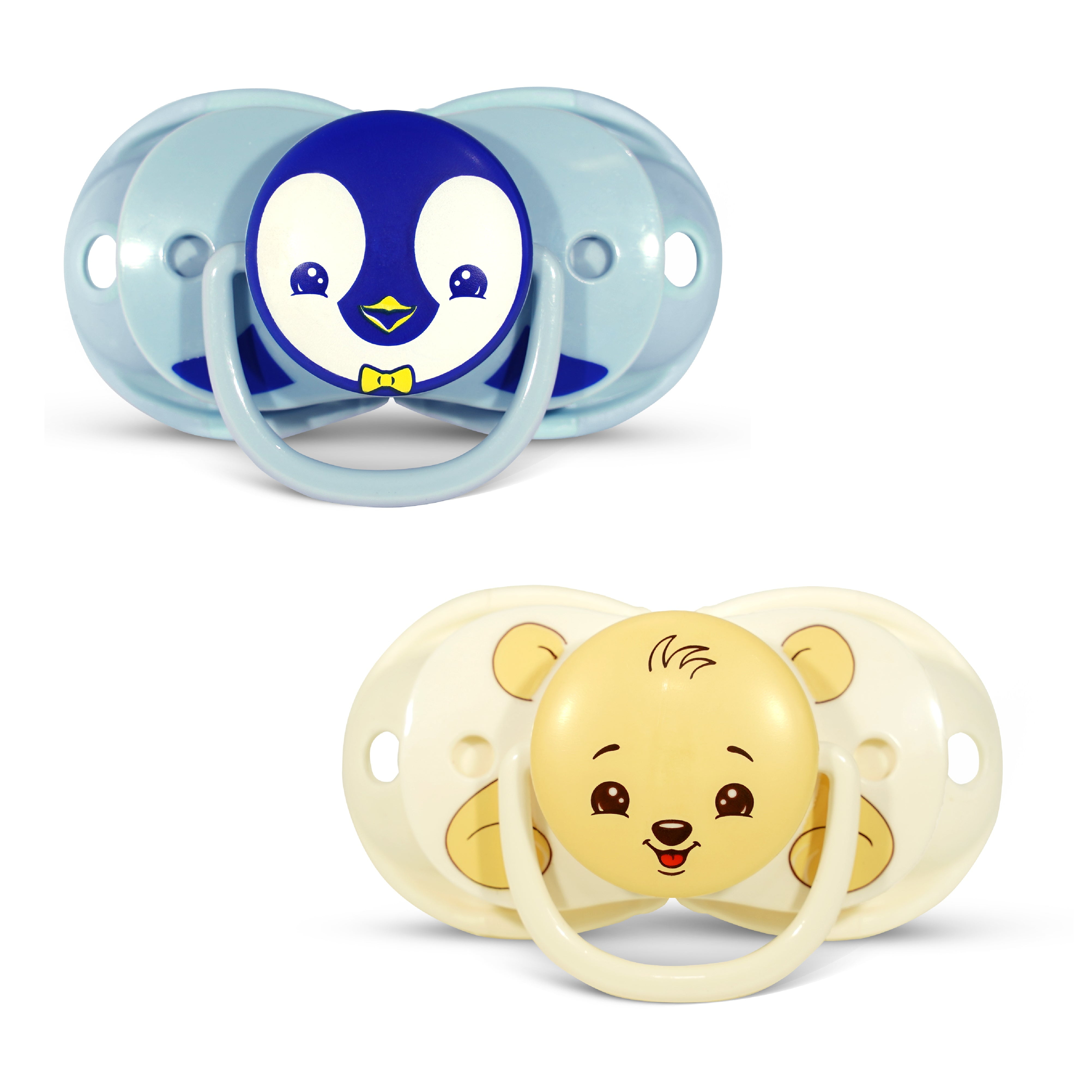 RaZbaby Keep-it-kleen Baby Pacifier (2PK) | 0-36m | Closes When Dropped, Nipple Stays Clean | Silicone Orthodontic Nipple (Bear/Penguin)