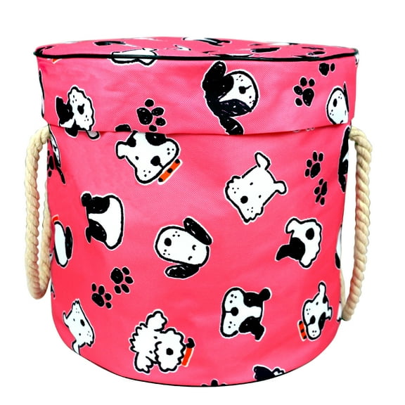 NIETEIN Kids Toy Storage Basket with Play Mat for Building Bricks Collapsible Canvas Organizer Bag (Pink Dog)