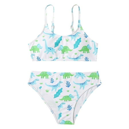 

Toddler Girl Two Piece Swimsuit Sport Dinosaur Pattern High Waist Bikini Set Beach Rash Guard Bathing Suit Size 7-14 Years