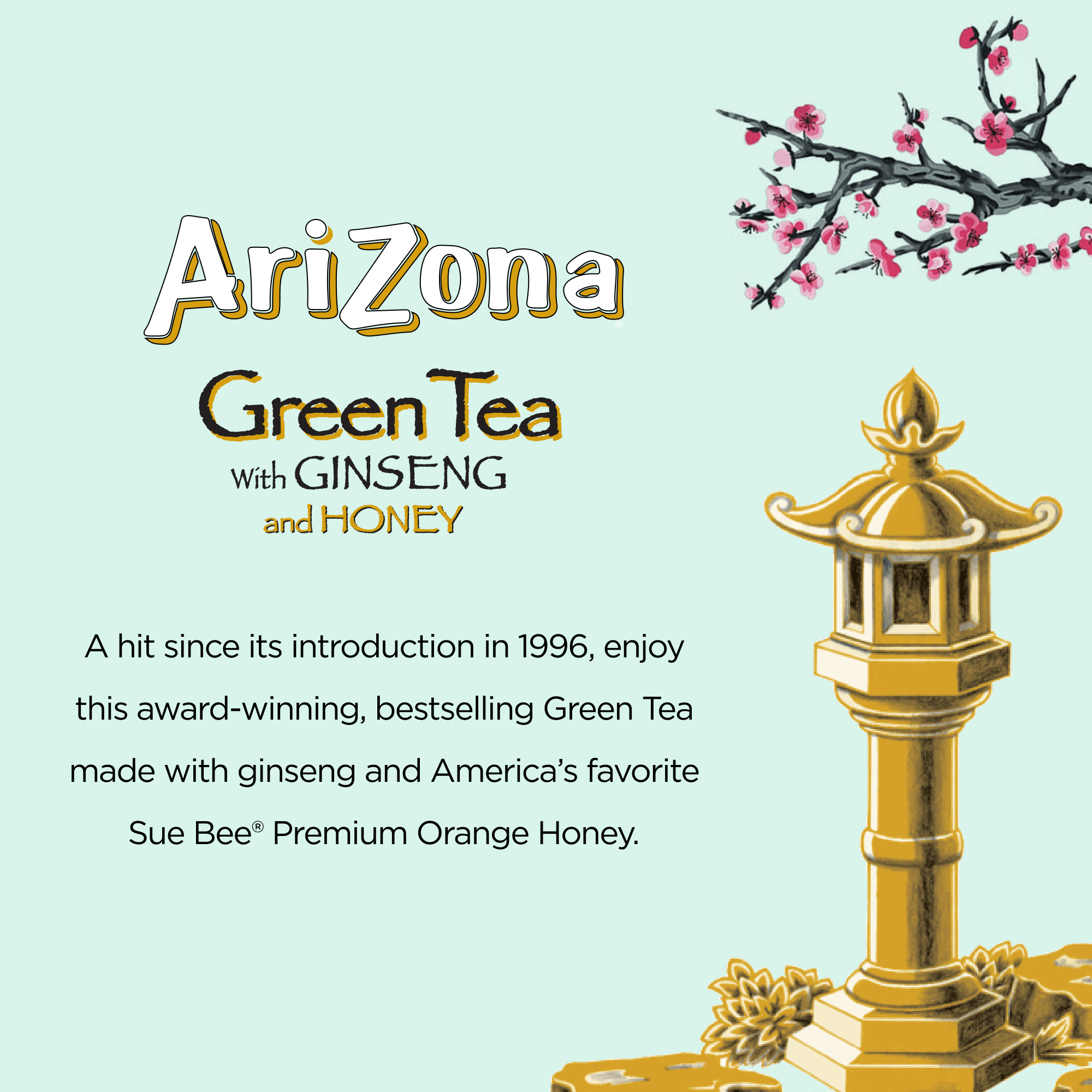 (24 pack) AriZona Green Tea with Ginseng & Honey, Caffeine-Free, 22 fl oz