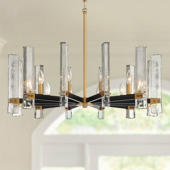 Possini Euro Design Daphne 32 1/4" Mid Century Modern Chandelier Ceiling Light Fixture Dining Room Over Table 12-Light Black Gold Finish