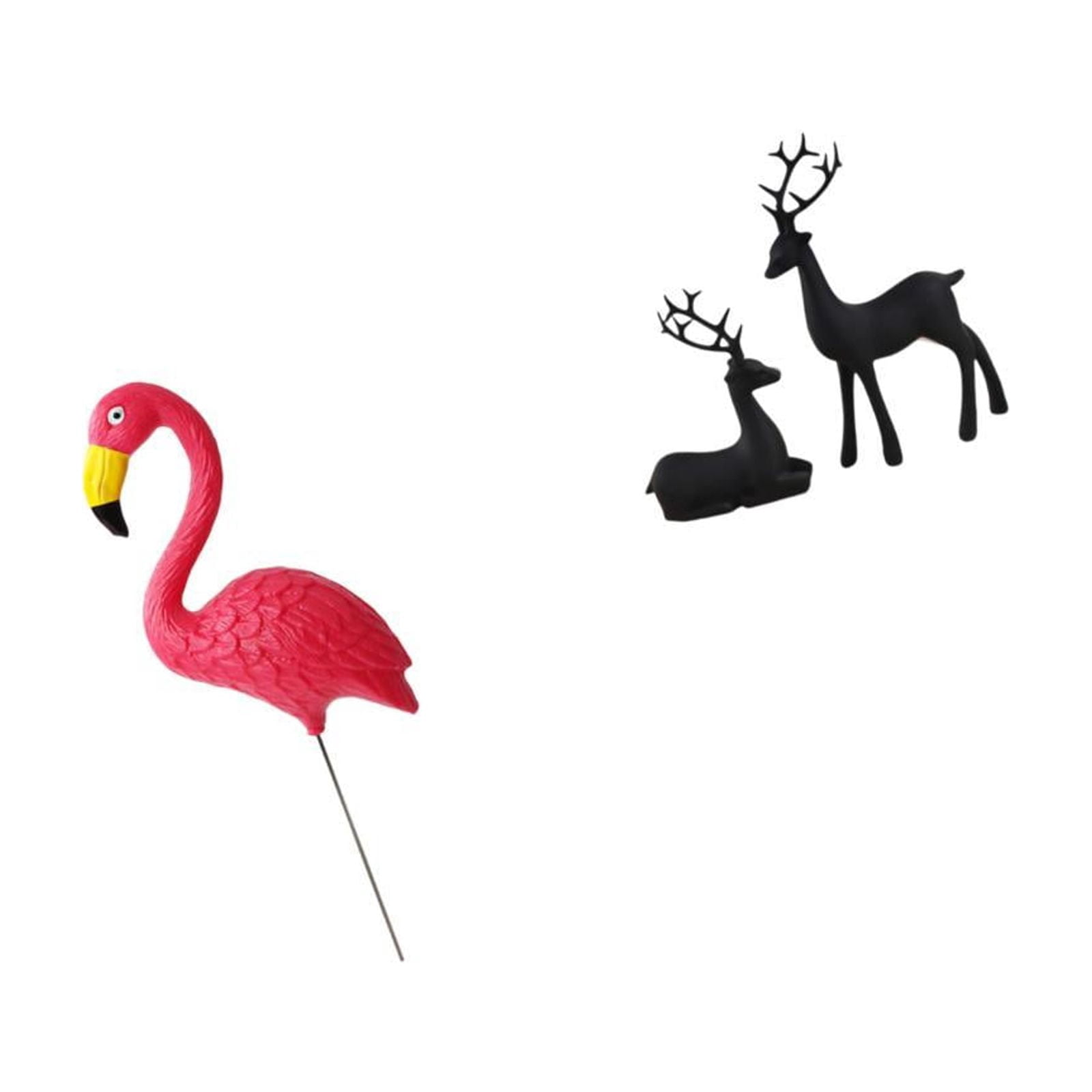 Miulika Flamingo Fairy Garden Sculpture and Black Reindeer Resin Figurine Set for Holiday Yard Art and Living Room Balcony Decoration