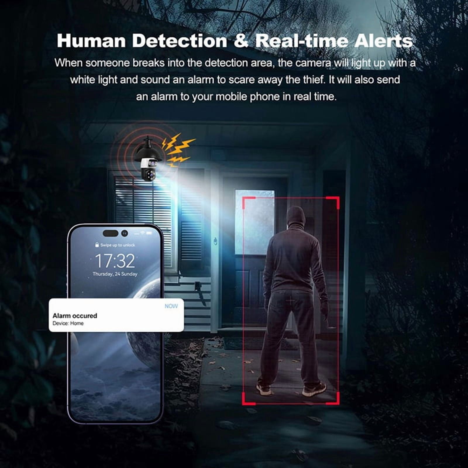 4MP Bulb Wifi PTZ Surveillance Camera Wireless 2MP Dual Lens, Night Vision, Human Tracking, Security Baby Monitor
