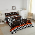 thumbnail image 3 of Erosebridal Sport Racing Checkered Bedding Queen Comforter Set, Orange Down Comforter, Chic Honeycomb Decor, Ultra Soft 3pcs, 3 of 8