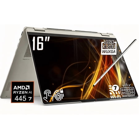 Lenovo Yoga 7a 2-in-1 AI Laptop, 16" 2K 1920 x 1200 IPS LCD Touchscreen, AMD Ryzen AI 7 445, WiFi 7, Backlit KB, 5MP IR Webcam, Stylus Pen, Win 11 Home (16GB DDR5 RAM / 512GB SSD)