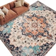 thumbnail image 2 of Orange Blue Large Area Rug 8x10 FT, Non Slip Living Room Throw Carpet, Boho Geometric Middle Century Abstract Western Washable Soft Indoor Outdoor Carpet Non-Shedding Rug for Bedroom Dining Room, 2 of 9