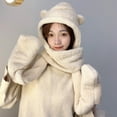 thumbnail image 4 of HNMKIU Bear Ears Winter Hat with Gloves and Scarf Hat Set for Women 3-Piece Warm Knitted Set for Outdoor Cold Weather Z01_White，One Size, 4 of 5