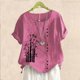thumbnail image 2 of Camiseta Casual de Manga Corta con Botón de Cuello Redondo de las Mujeres, Tops Cortos para las Mujeres, 2 of 3