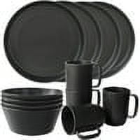 

Greentainer Plastic Unbreakable Dinnerware Sets 12PCS Camping Tableware Lightweight Plates Bowls and Mugs Microwave& Dishwasher Safe Plates Set Service for 4 Great for Kids & Adults(Black)