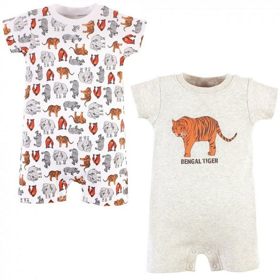 Touched by Nature Unisex Baby Organic Cotton Rompers, Endangered Tiger, 0-3 Months