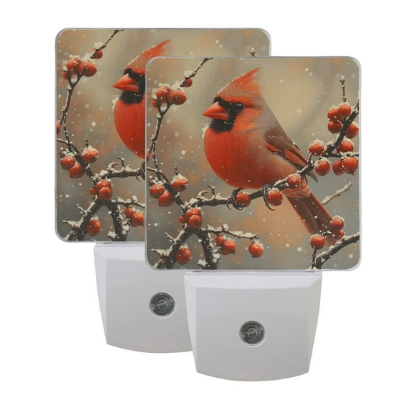 ALAZA Cardinal Winter Night Lights 2 Pack Plug-in Wall LED Nightlight Auto Dusk-to-Dawn Sensor Lamps