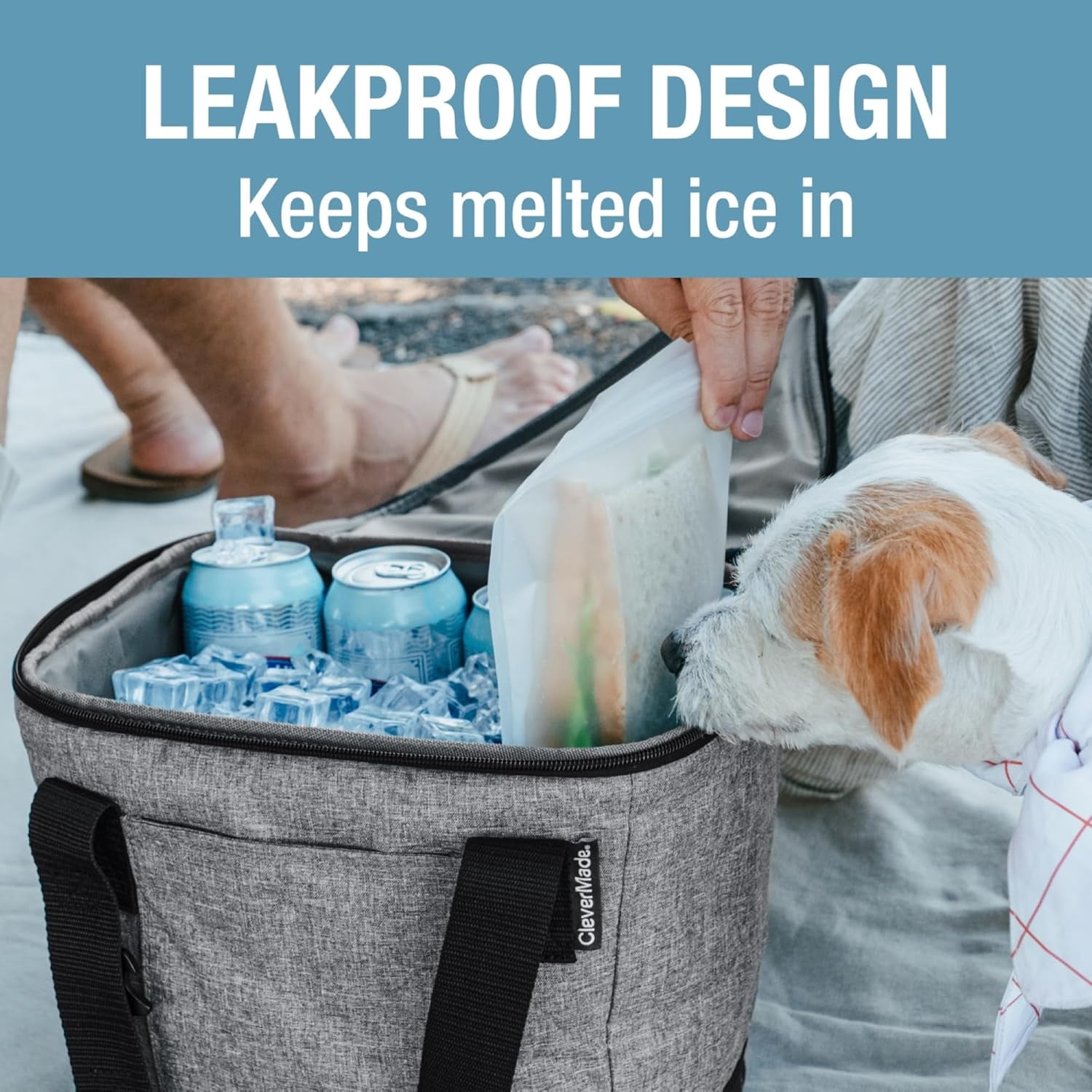 CleverMade Collapsible Tahoe Soft-Sided Cooler, 18 Can, Leakproof Insulation, Heather Gray/Black Polyester