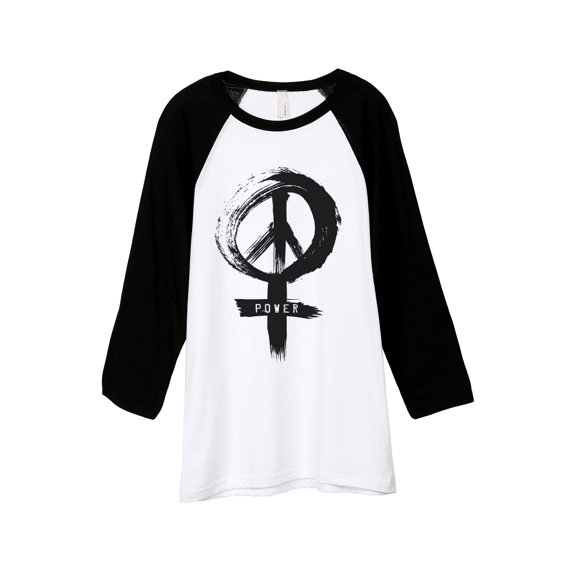 Thread Tank Power Sign Unisex 3/4 Sleeves Baseball Raglan White Black Small