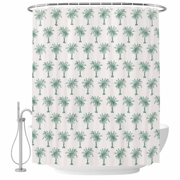 Green Palm Trees Shower Curtain, Waterproof Shower Curtains for Bathroom, Country Summer Botanical Tropical Plants Washable Fabric Bathtub Curtain Set Bath Decor with 12 Hooks 72"x78"