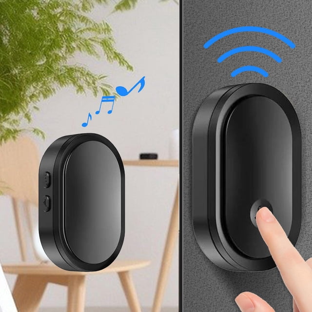 Timbre inalámbrico para puerta de casa, fácil instalación, 4 niveles de volumen, timbres de puerta LED intermitente para apartamentos, casas, tiendas Negro