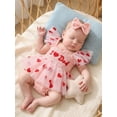 thumbnail image 5 of BemeyourBBs Newborn Baby Girls Mother's Day Father's Day Outfit Summer Romper Dress Baby Girl Clothes I Love Mom Dad Letter Heart Smocked Flying Sleeve Tulle Tutu Dress and Bow Headband Set, 5 of 9